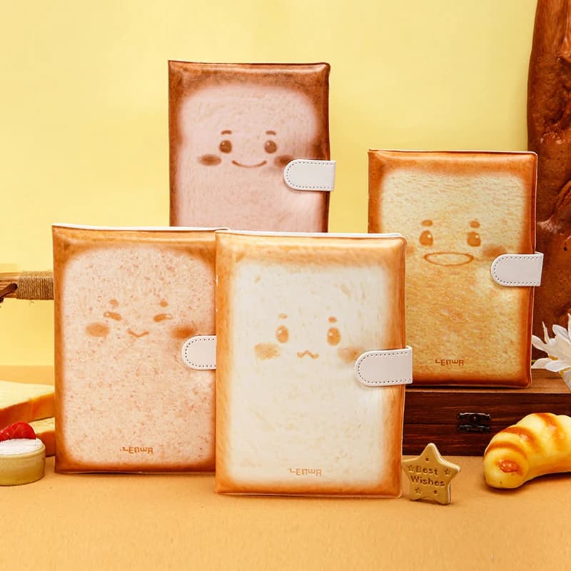 Cute Toast Bread A5 Journal Notebook,PU Leather Cover Notebook With Magnetic Buckle,160 Pages 100GSM Thick Paper Writing Journal