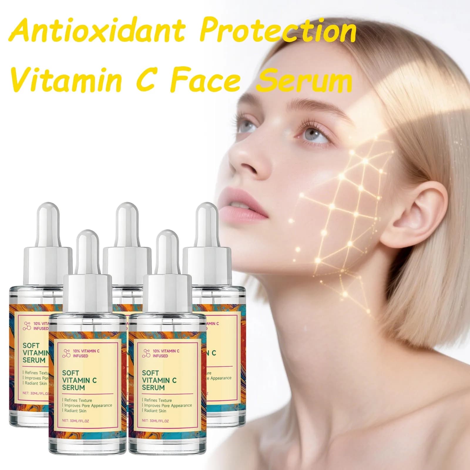 Serum Faced with Vitamin C, Powerful Antioxidant Protection, Hydrating with Hyaluronic Acid, Revitalizing, Korean Facial Essence for Skin Care