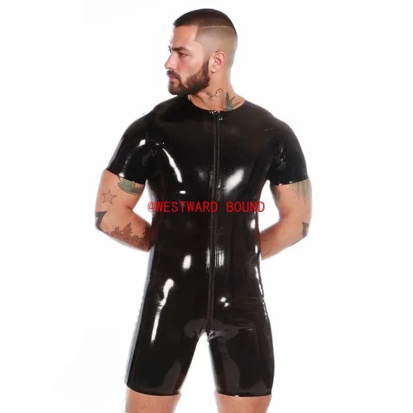 body sexy in lattice da uomo body in lattice nero a maniche corte con cerniera frontale costume in gomma fatto a mano clubwear cosplay personalizzato