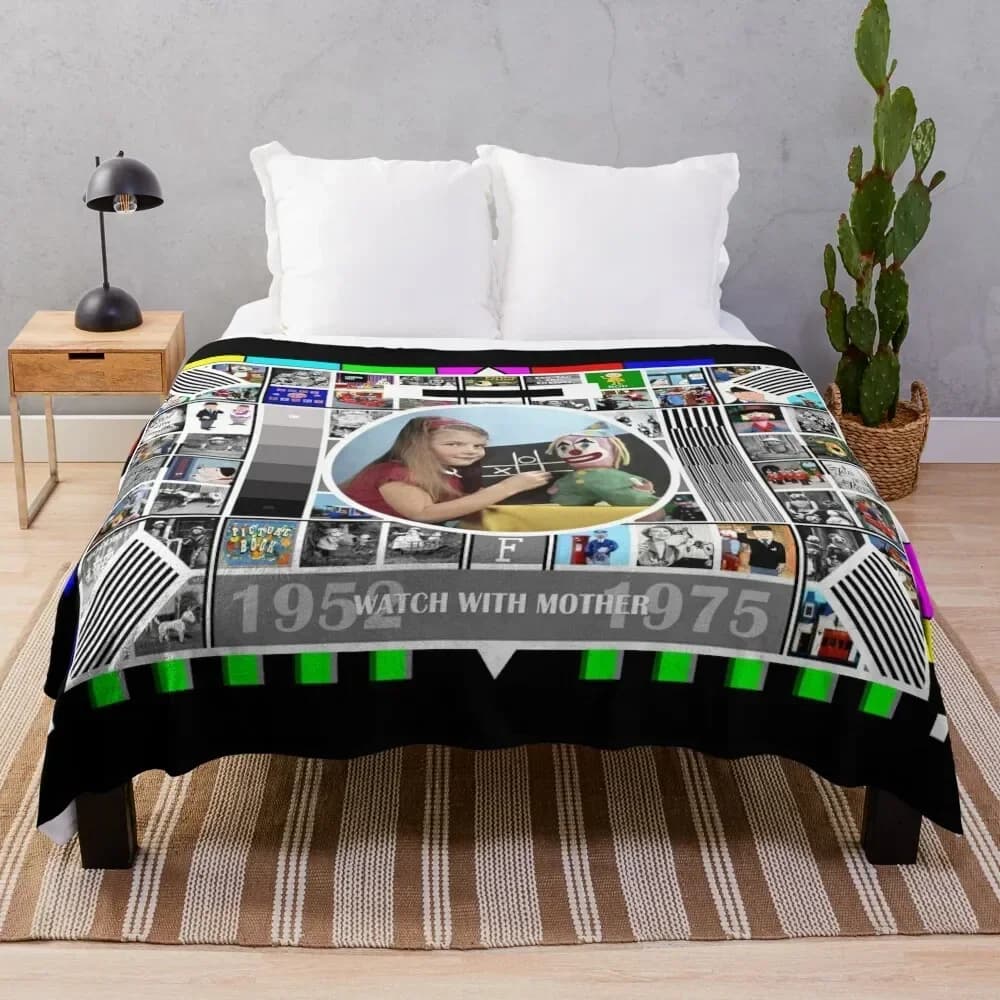 British Test Card 1952 - 1975 Watch With Mother Pop Art V1 Coperta pesante da spiaggia per dormire