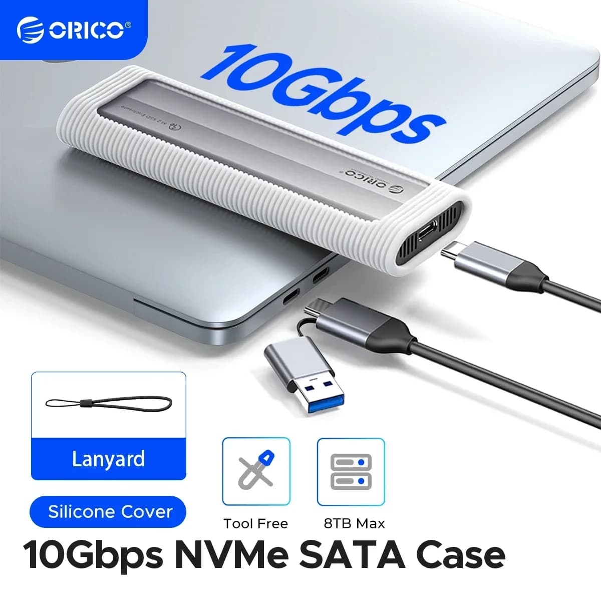 ORICO M.2 NVMe SATA SSD Custodia USB esterna senza attrezzi 10 Gbps M.2 NVMe a USB Adattatore Supporto UASP per PCIe NVMe e SATA SSD