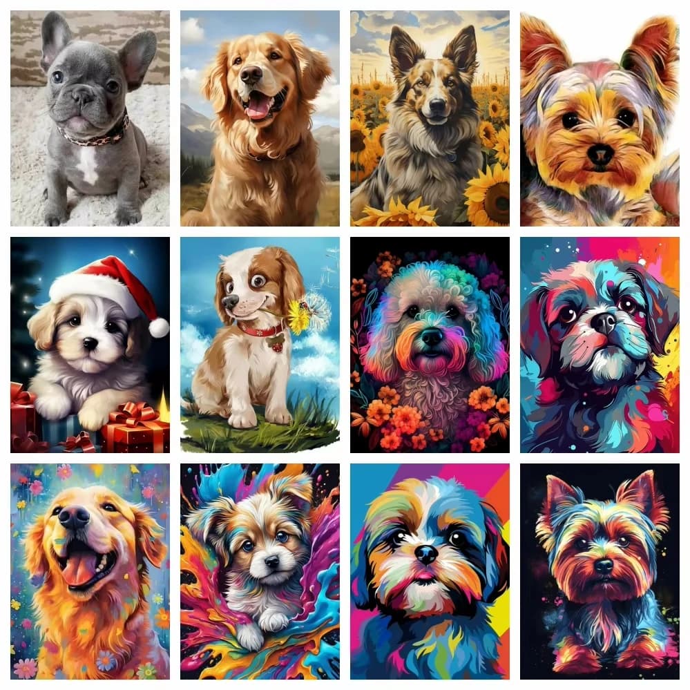 Set completo di componenti digitali per pittura a olio, mosaici di animali per cani, regali per la decorazione della casa, artigianato creativo, senza cornice