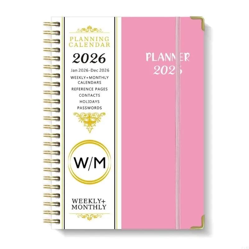 Agenda settimanale con rilegatura a doppia spirale 2026 Agenda mensile da 12 mesi con chiusura a fascia elastica per F19E