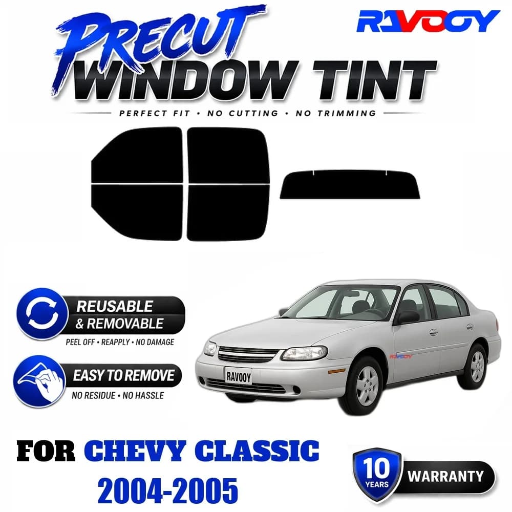 RAVOOY Precut Window Tint, Reusable Removable EPU Film, Custom Fit for Chevy Classic 2004-2005, UV Heat Protection