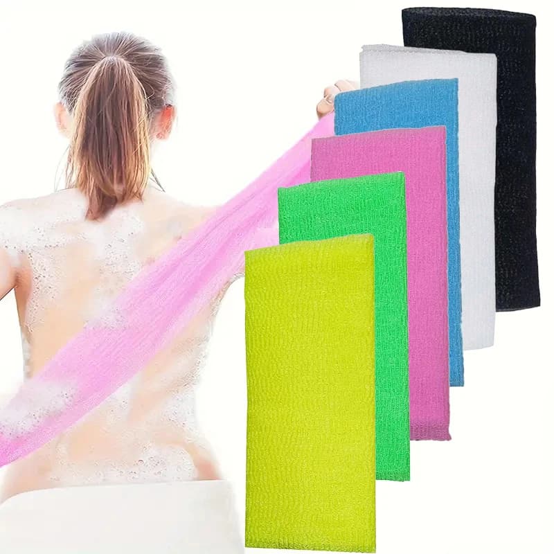 Asciugamano esfoliante per il corpo a 6 colori, in rete a doppio lato, in luffa, per doccia, efficace per la schiena, per ottenere una pelle liscia