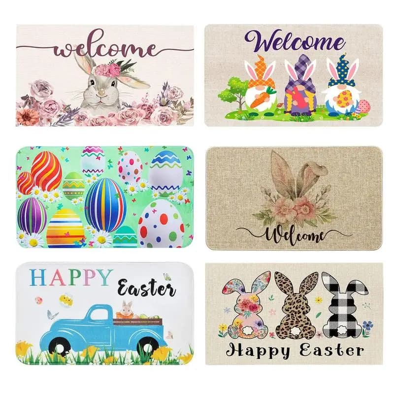 Spring Easter Doormat Happy Easter Cute Rabbit Egg Print Outdoor Entrance Bathroom Carpet Floor Mat Easter Home Decoration