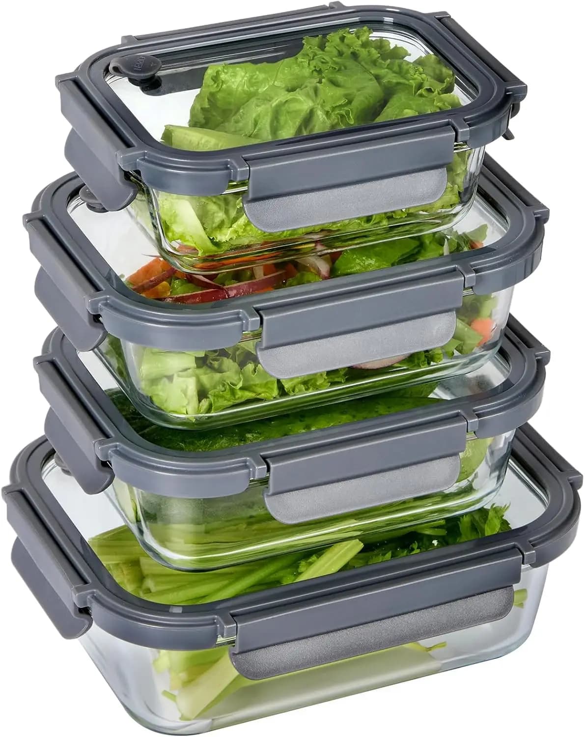 Contenitori in Vetro per Alimenti con Coperchi in Vetro, Set da 4 Contenitori per Preparazione Pasti con Coperchi Ermetici, Contenitori per Alimenti Adatti al Microonde