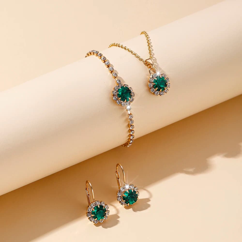 Set da 3 pezzi di nuovo design creativo minimalista nonna ciondolo con diamanti verde acqua collana orecchini alla moda ed eleganti Cla