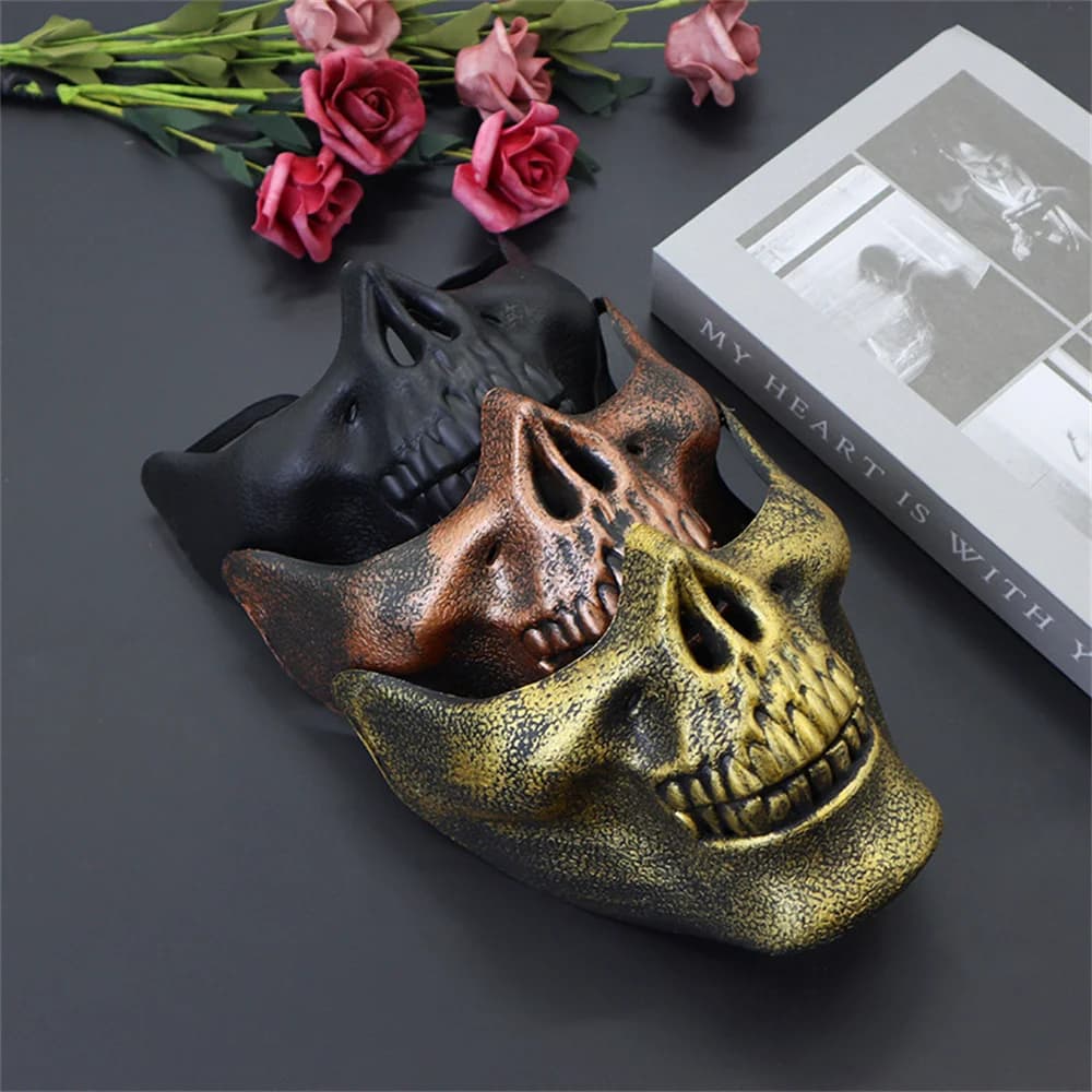 Maschera scheletro Maschera da guerriero realistica Mezza maschera Spaventosa per uomo Oggetti di scena di Halloween