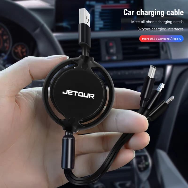 Interni auto 3 in 1 Micro USB Tipo C Cavo di ricarica rapida Accessori logo automatico per Jetour X70 X90 X70S PLUS Dashing X-1 X95 i-DM