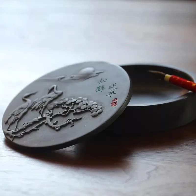 Traditional Chinese Ink Stone with Lid 5 Inch Natural Raw Stone Calligraphy Set Gift for Writer Painting Scholar Supplies