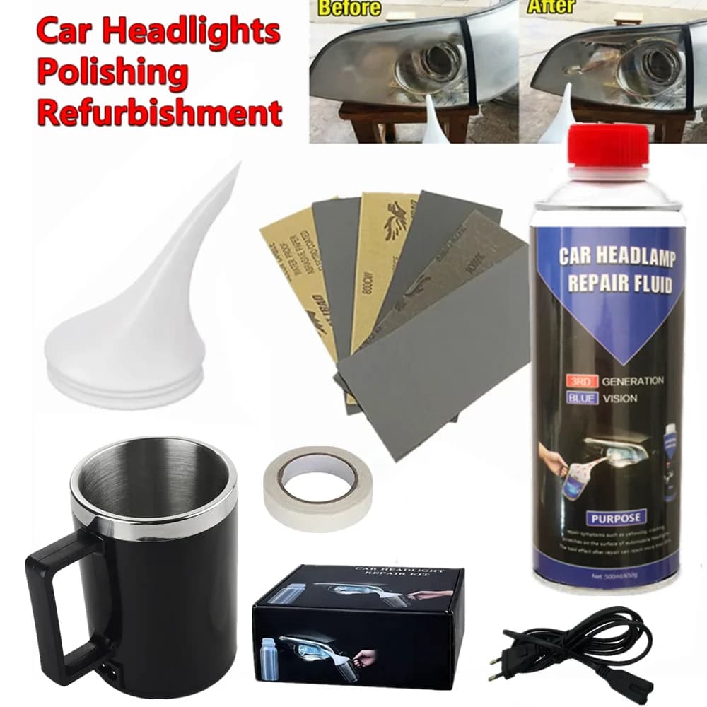 Kit di lucidatura per riparazione fari auto evaporatore liquido polimerico restauro riscaldamento automatico Kit tazza di fumigazione per fari auto