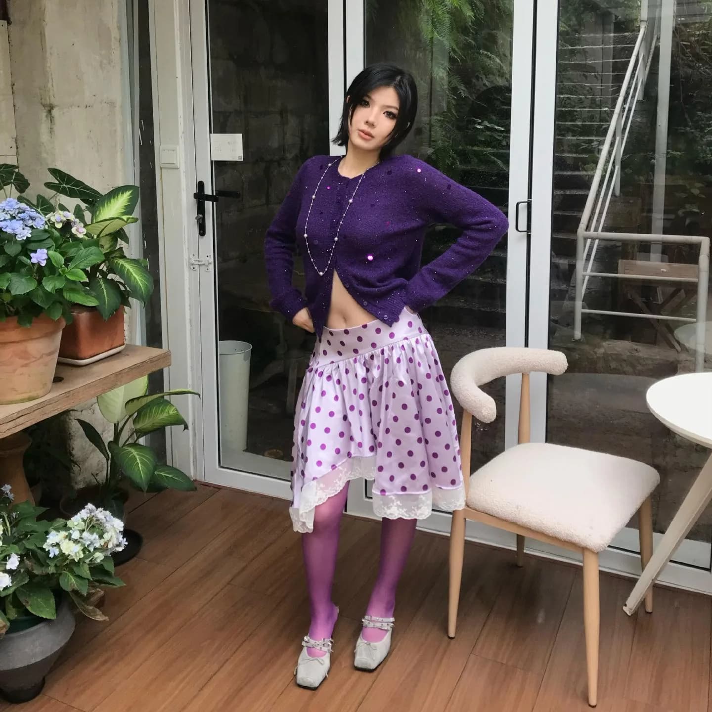 Nuova Gonna Corta da Donna 2026 con Pizzo a Pois e Spacco Irregolare a Trapezio, Gonna a Pendolo Diagonale Viola