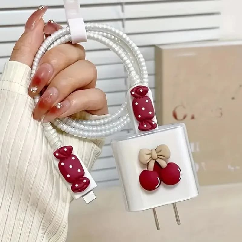 Custodia protettiva per caricabatterie 18/20w Lovely Cherry Candy per iPhone 14 13 Pro Max Kit avvolgitore per cavo di gestione dei cavi dati Love Heart