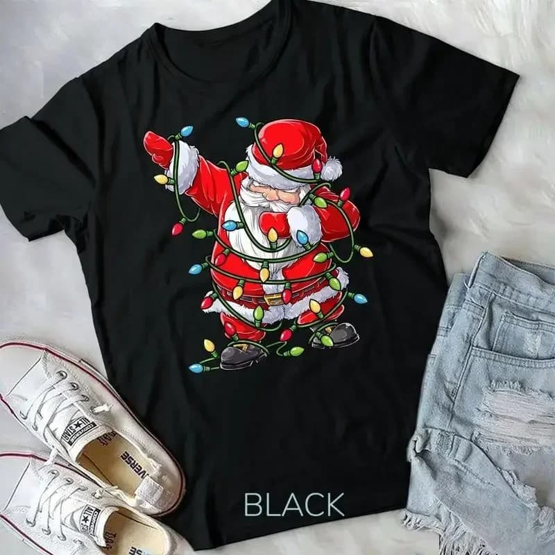 Dabbing Santa Christmas Tree Lights Xmas Gifts Boys Kids Dab Unisex T shirt