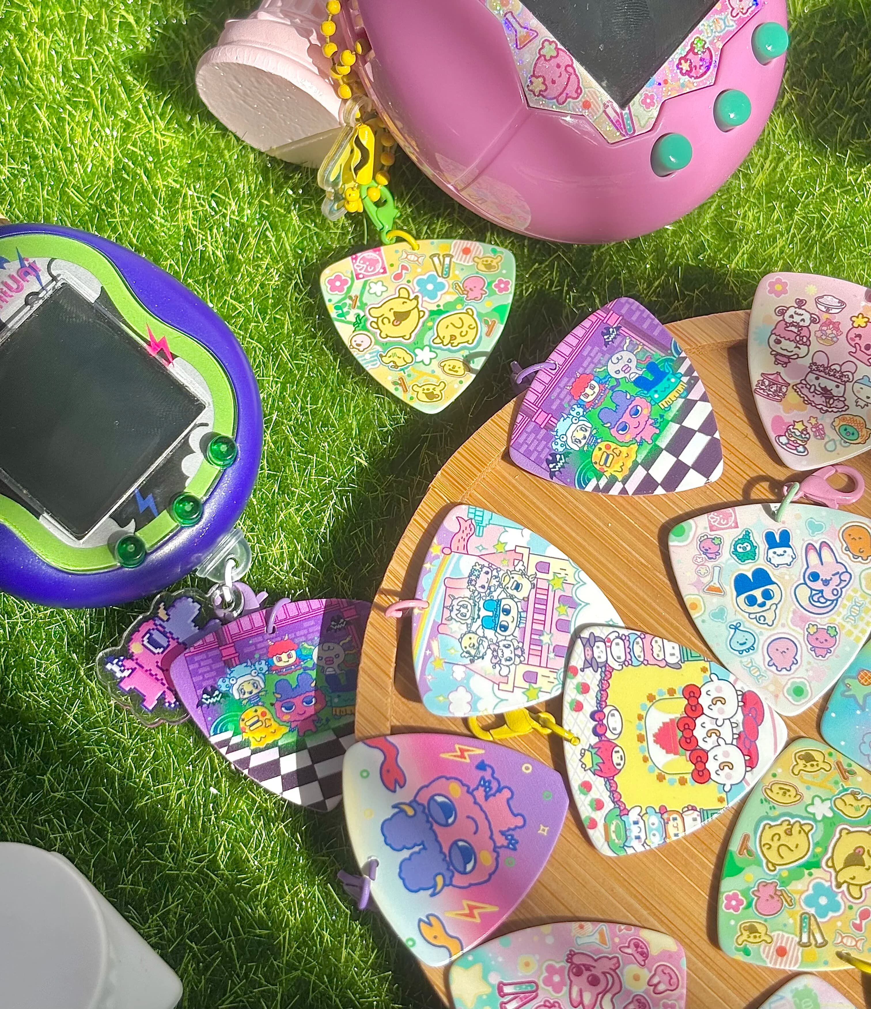 Original Tamagotchi Guitar Pick Keychain Cute Anime Pendant Bag Charm Decorative Accessory Gift Kawaii Cartoon Keyring For Fans