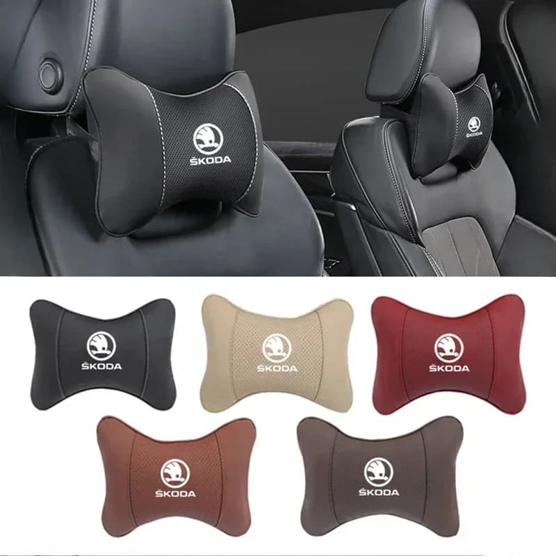 1Pcs Car Seat Headrest Auto Logo Neck Pillow For Skoda Octavia Fabia Rapid Kamiq Scala Kodiaq Superb VisionS Yeti Karoq Enyaq-iV