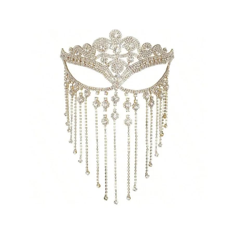 HS MineSign Tassel Mask Chain For Women Fringe Masquerade Head Chain Rhinestone Face Jewelry For Halloween PartyCosplay