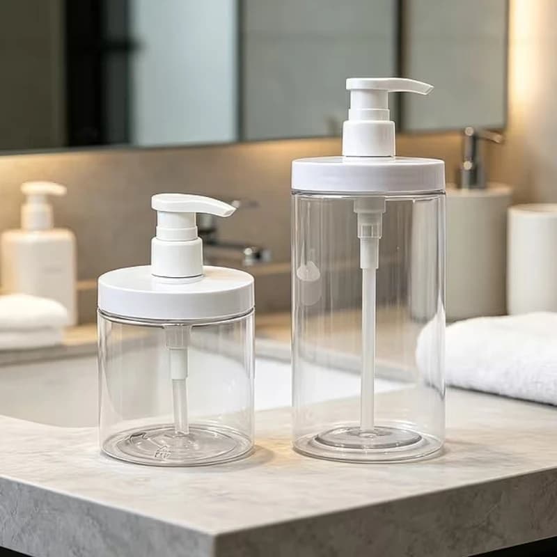 500/1000ml Pump Bottle Dispenser Wide Mouth Clear Shower Soap Dispenser Refillable PET Storage Bottle