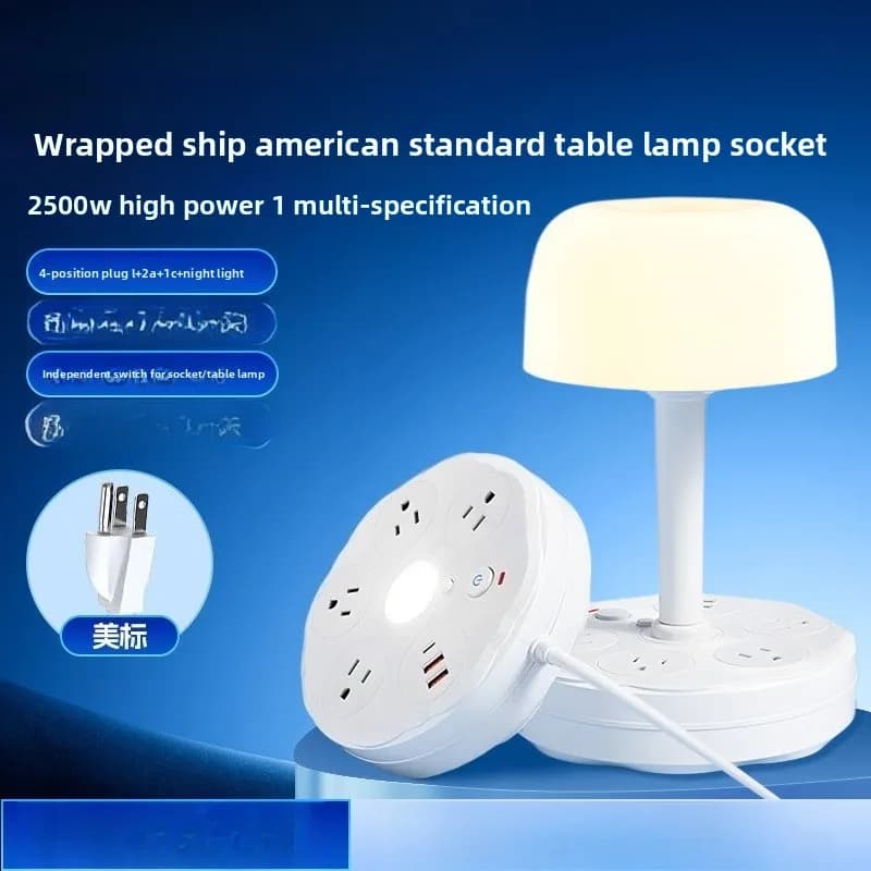 Lampada da Tavolo Integrata con Luce Notturna, Presa USB, Protezione Anti-sovraccarico, Multipresa a 4 Posizioni