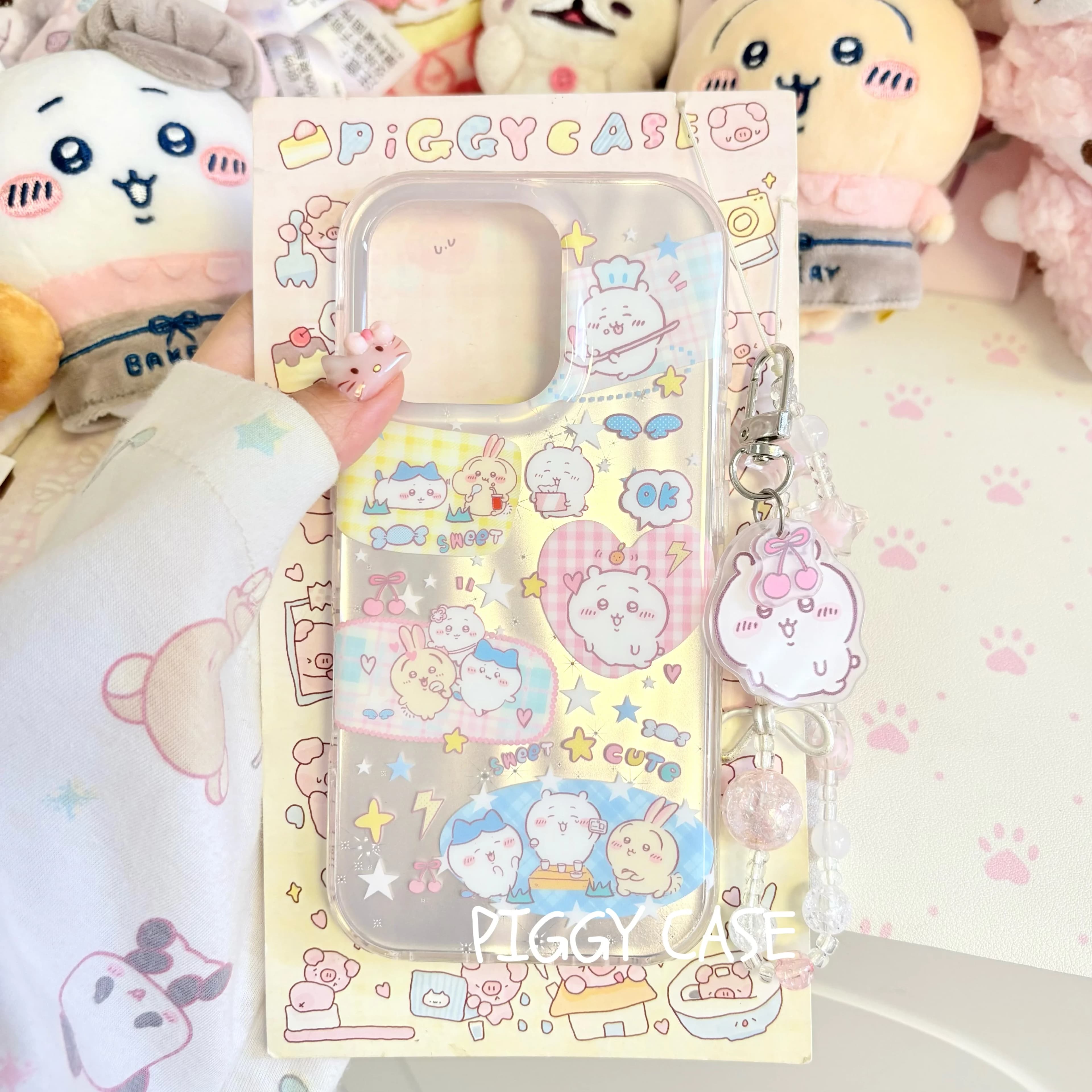 Custodia protettiva per telefono in peluche con glitter a forma di piuma estiva Chiikawa Hachiware Usagi per iPhone 17 16 15 14 13 Pro Max, regalo di compleanno