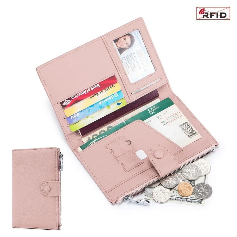 Porta Passaporto in Vera Pelle Ultra Sottile con Blocco RFID, Portafoglio da Viaggio, Porta Biglietti, Organizzatore Multi Carta