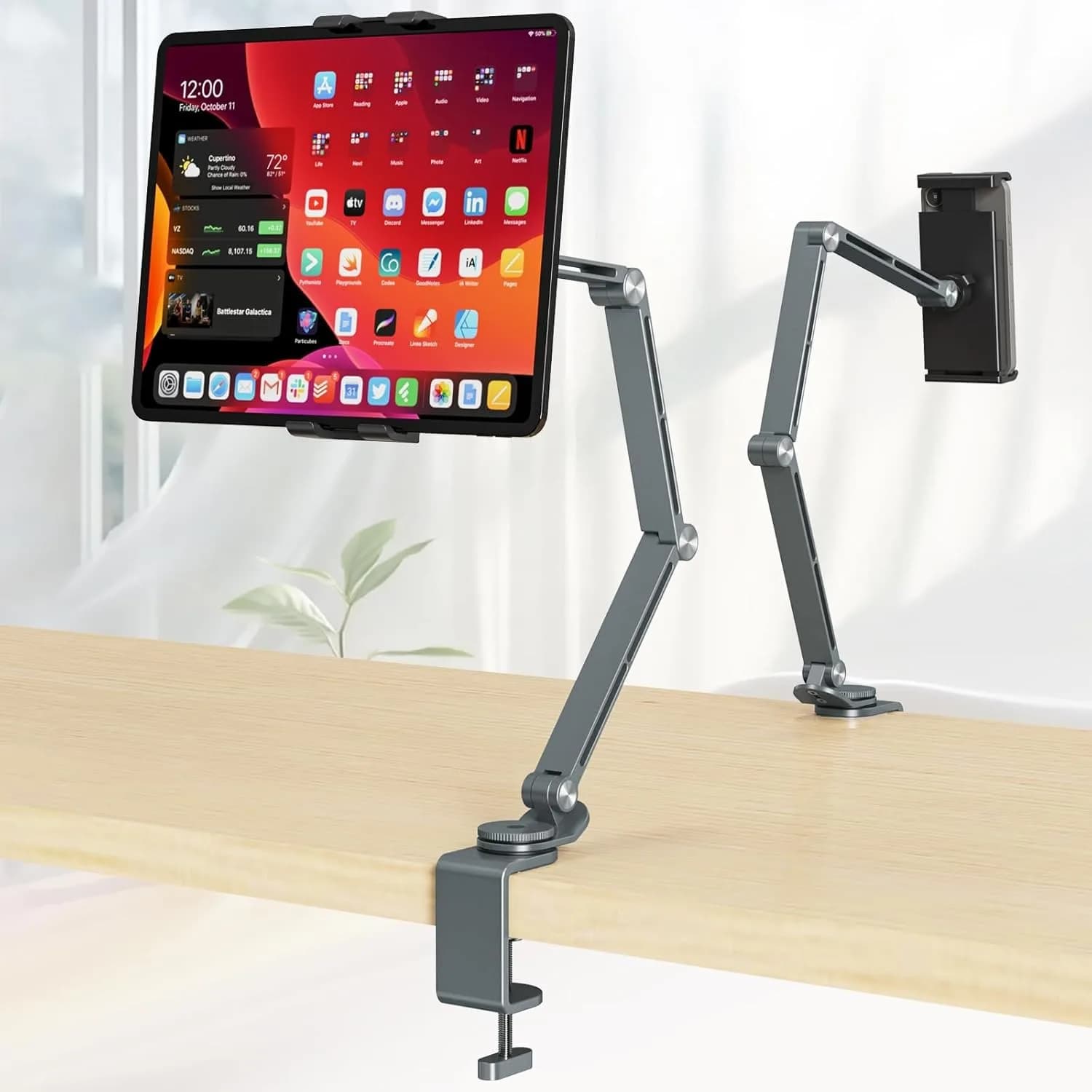 Supporto per iPad per scrivania Supporto magnetico per tablet in lega di alluminio Supporto per braccio pieghevole per telefono con schermo 4.7-15.6, monitor, Galaxy