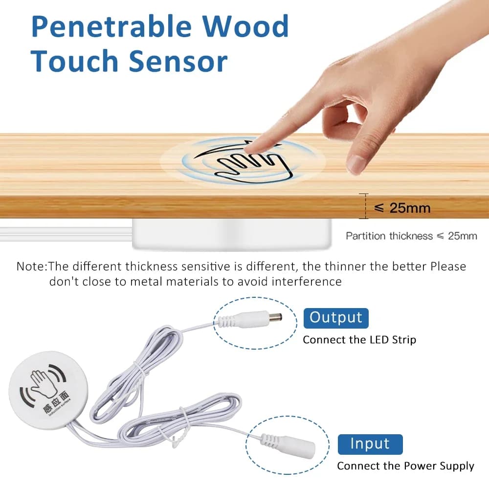 DC 12V Sensore tattile in legno penetrabile Strisce LED Controllo spazzata manuale Lampada a nastro Dim 1M 2M 3M 4M 5M Kit Armadio Illuminazione per armadio