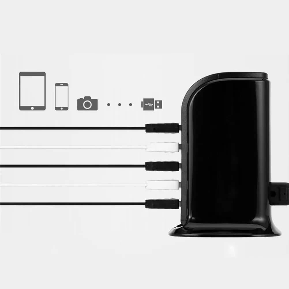 Caricatore USB con Display Digitale, 5 Porte 5V 4A, Adattatore da Viaggio, Stazione di Ricarica USB Intelligente, Spina USA, Schermo Nero/Rosso