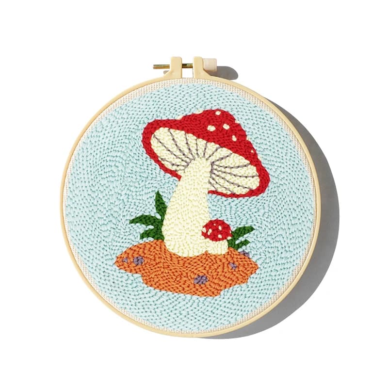 Mushroom Punch Needle Embroidery Kit for Beginners Easy Embroidery DIY Needlework Wool Work Home Decor Custom Embroidery