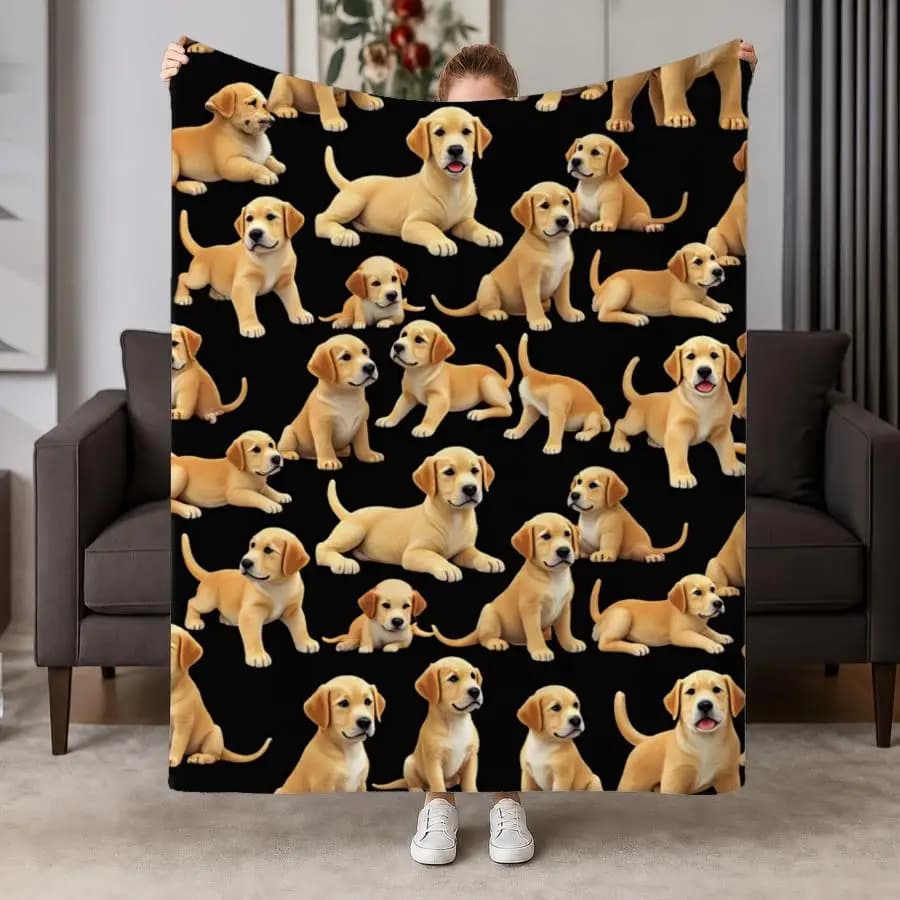 Cozy Golden Retriever Puppy Weighted Blanket - Soft Flannel Throw Suitable for Bed, Couch & Travel, Machine Washable Warm Bedspread with Repeating Dog Design, Gift for &, - Use for or Decor