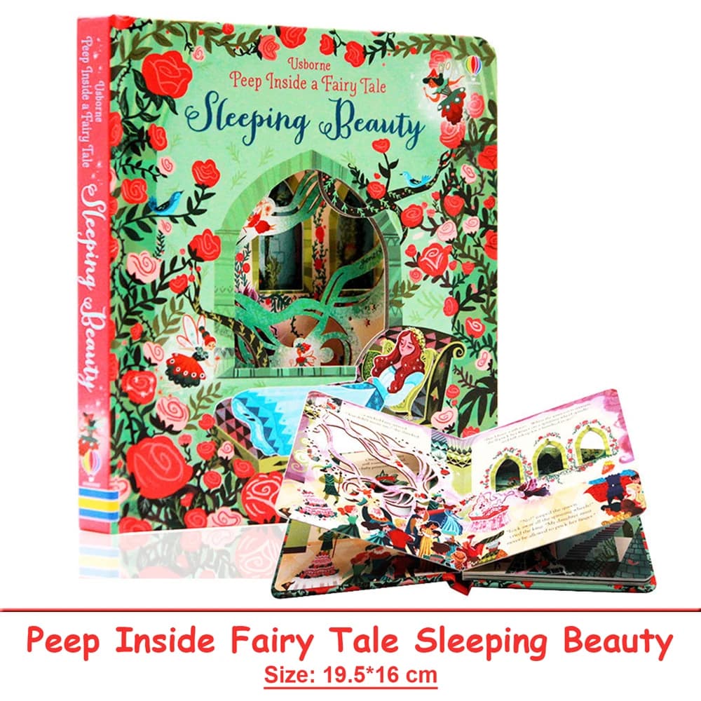 Usborne Peep Inside Fairy Tale La bella addormentata Libro illustrato educativo inglese Montessori per bambini che leggono libri di fiabe con patta 3D
