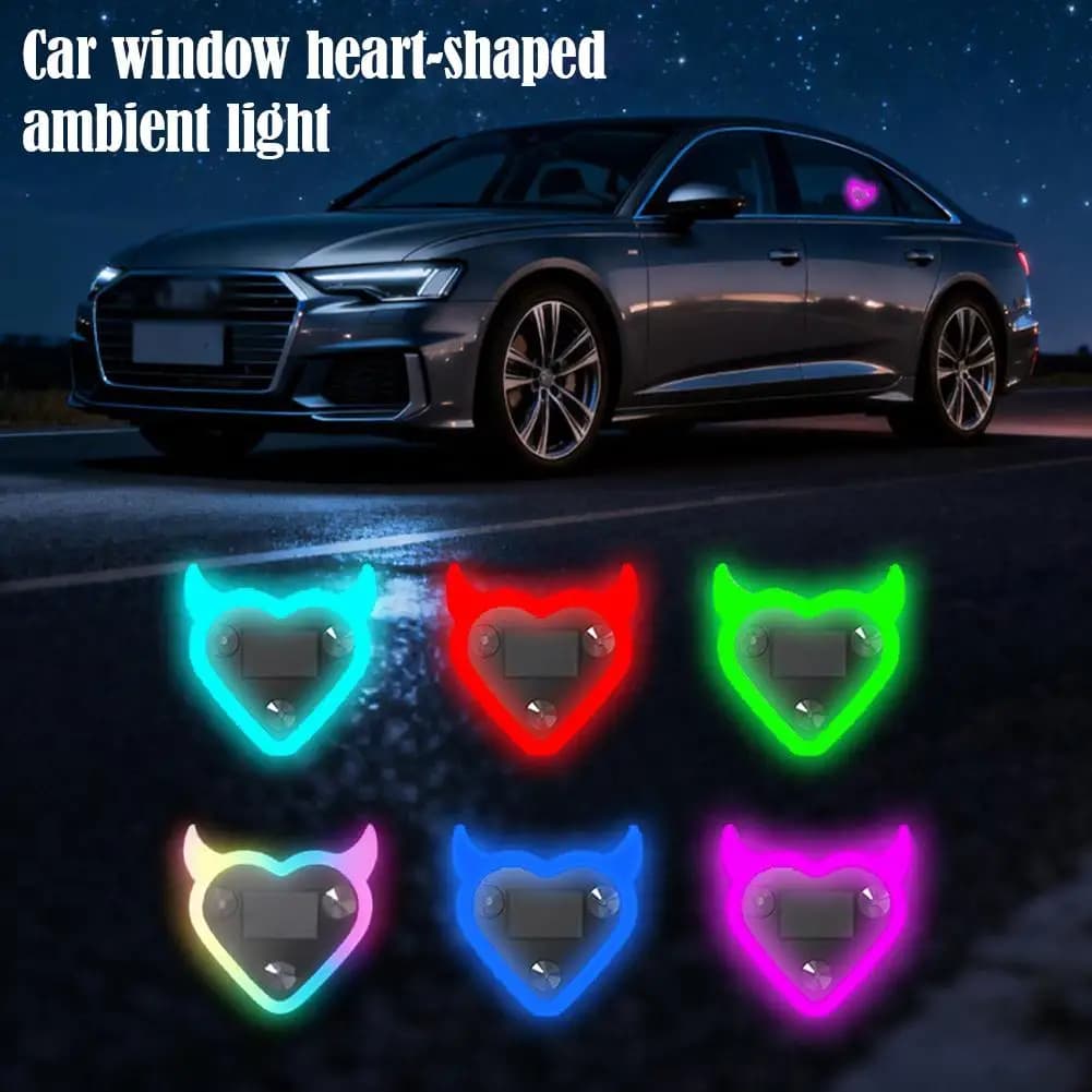 Lampada a Forma di Cuore per Finestrino Auto, Luce LED Solare a Forma di Cuore, Illuminazione Atmosferica al Neon per Auto
