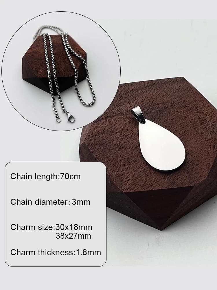 1 pc Custom Stainless Steel Drop Pendant, Laser engraved Targhetta Necklace (Logo/Nome/Text), Keychain Charm, Gift
