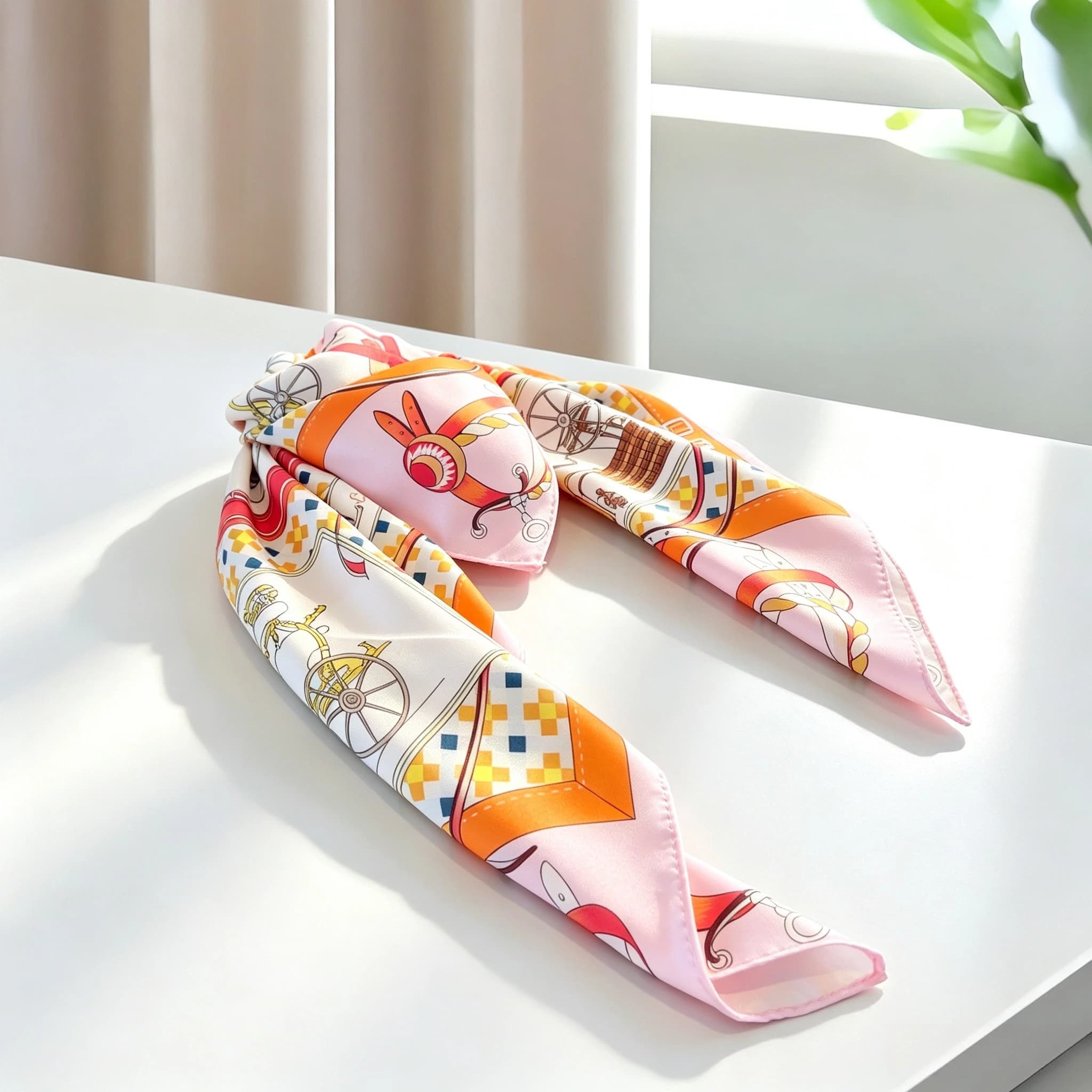 Luxury Women's Silk Scarves Versatile Mulberry Silk Square Scarves and Headscarves Carriage Print Shawls Fashionable Accessories