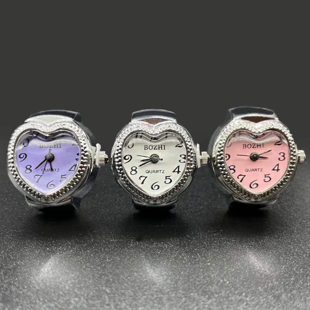 Orologio da gioielli con anelli vintage hip-hop Orologio da polso al quarzo romano a forma di cuore punk Orologio da dito creativo retrò Coppia di anelli