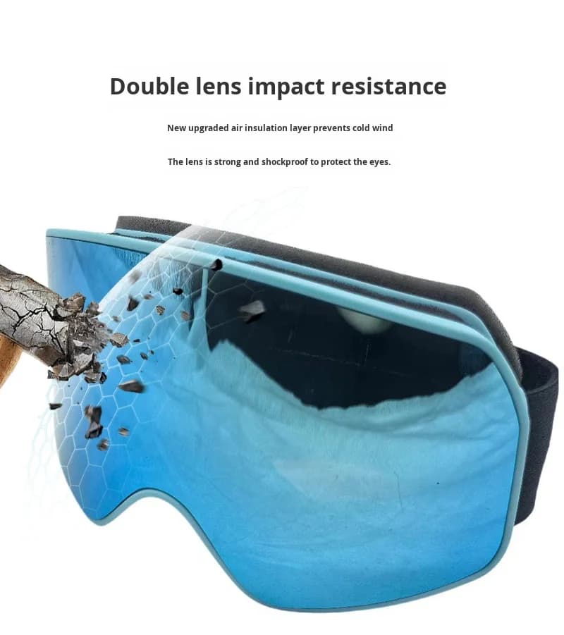 Men's Fashionable Mirrored Large Spherical Double-Layer Anti-Fog UV400 PC Magnetic Design Adjustable Strap Full Rim Ski Goggles