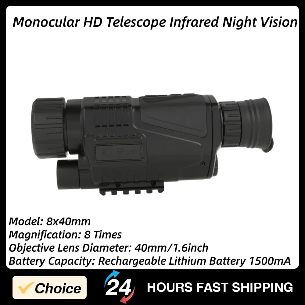 Telescopio monoculare HD ad alto ingrandimento 8X, strumento multifunzione per visione notturna a infrarossi con foro per emettitore a infrarossi