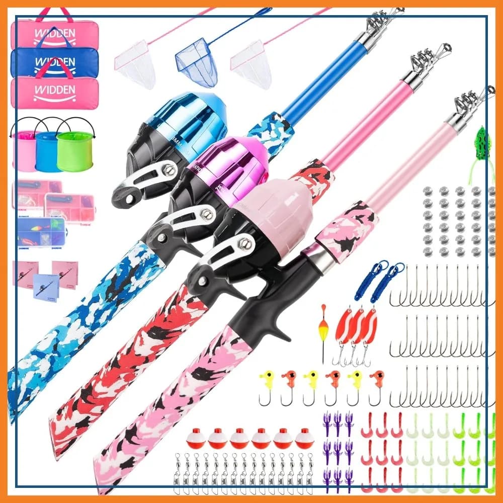 Canna da Pesca Telescopica Portatile con Kit Mulinello per Bambini, Include Scatola Attrezzi e Rete, Perfetta per Principianti Giovani
