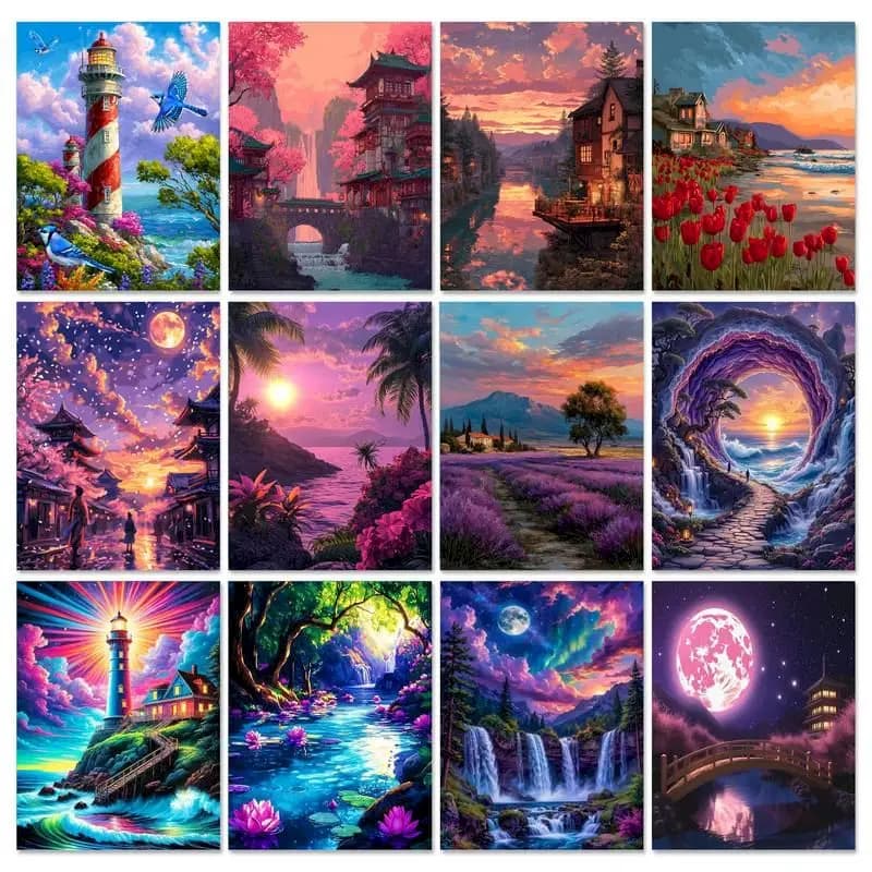 GATYZTORY Night scenery Painting by numbers Handpainted Art Decorative paintings DIY Paint for painting Unique gift Home Decorat