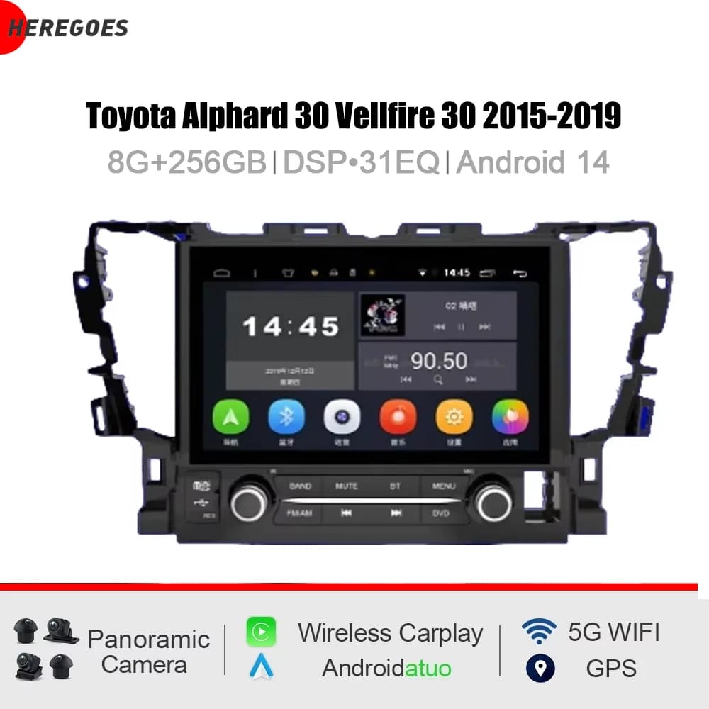 10.1"CarPlay Android 15 12GB RAM 256GB ROM Car Player Bluetooth GPS multimedia radio For Toyota Alphard 30 Vellfire 30 2015-2019