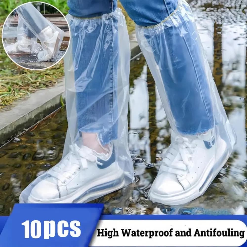 10Pcs Durable Waterproof Rain Shoes Cover Thickened Non-slip Foot Cover with Rubber Band Wear-resistant Long Boot Covers Outdoor