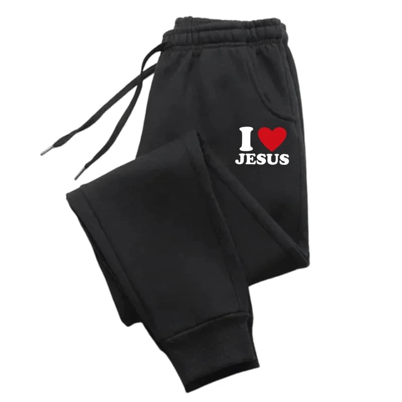 I Love Jesus Printed Pants Casual Women's Pocket Warm Sports Pants2025