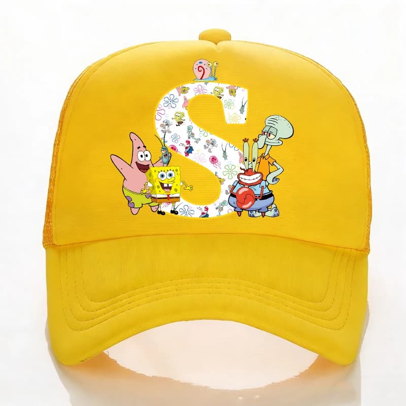 Cappellino da Baseball SpongeBob per Bambini e Adulti, Cappello Estivo per Sport all'Aperto, Berretto Parasole con Lettere A-Z, Copricapo Traspirante in Rete, Regalo