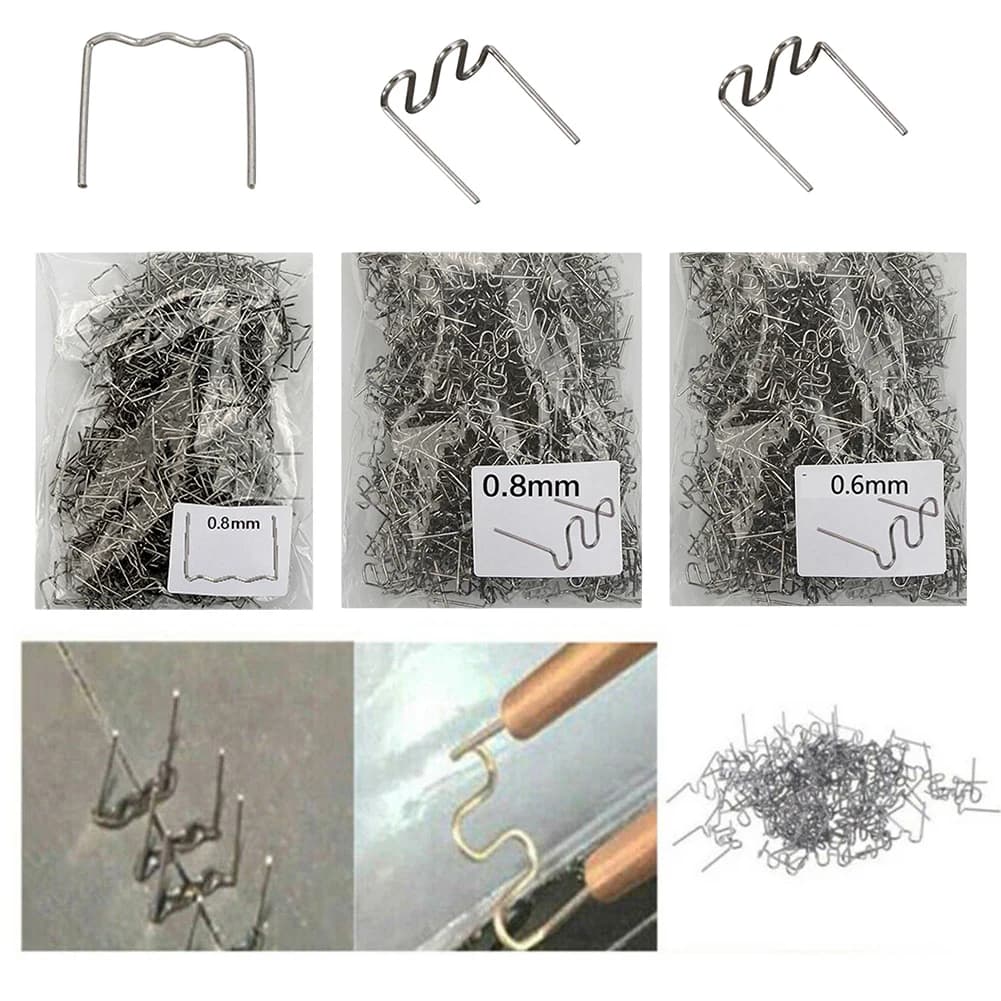1500 Pezzi Chiodi per Saldatura Plastica per Riparazione Paraurti Auto, Graffette per Saldatrice a Caldo, Graffette Piatte in Acciaio Inossidabile da 0,8 mm, Graffette Ondulate da 0,6-0,8 mm