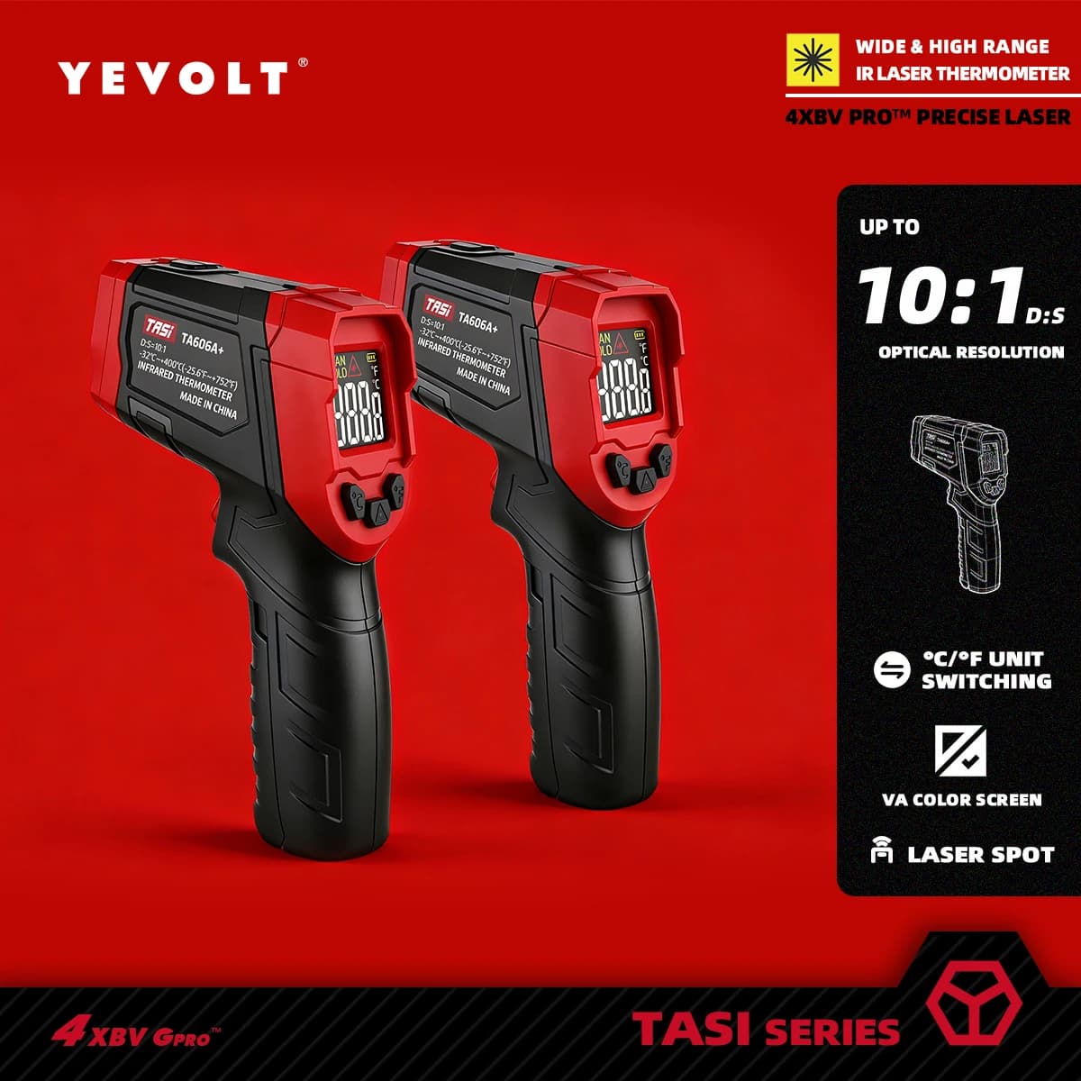 YEVOLT TA606 + Serie Termometro digitale a infrarossi Palmare Senza contatto IR Laser Temperatura del calore Punto pistola VA Schermo a colori