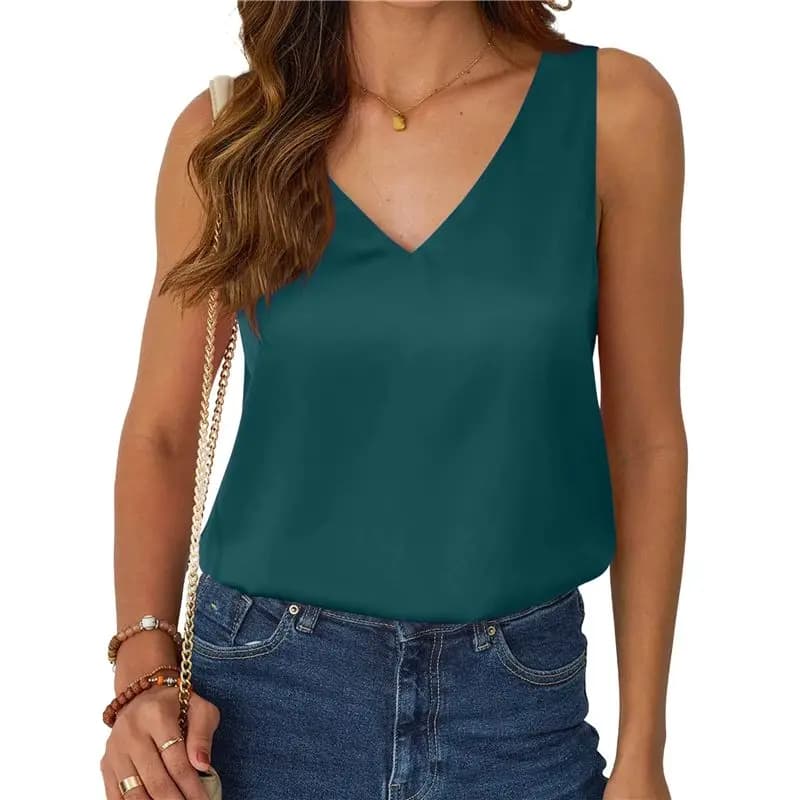 ABRT-Camicetta estiva da donna in raso di seta con scollo a V, camicia senza maniche, abbigliamento elegante e casual da lavoro, abbigliamento da vacanza