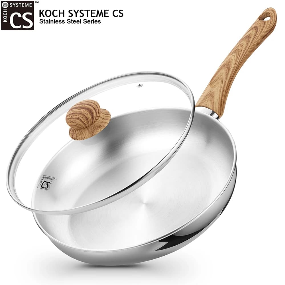 KOCH SYSTEME CS Padella 10/12 Pollici in Acciaio Inox con Manico in Bachelite Resistente al Calore, Lavabile in Lavastoviglie