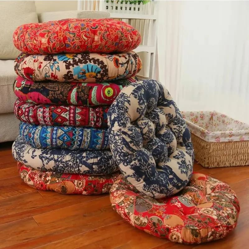 Round Cotton Linen Floor Cushion Bohemian Pouf Tatami Window Seat Mat Yoga Meditation Prayer Cushion for Tea Room