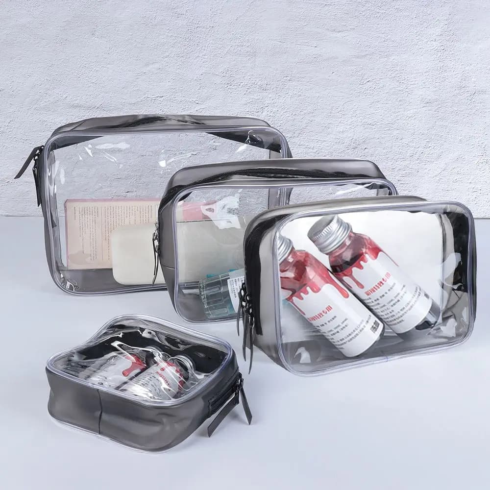 Borsa cosmetica con cerniera trasparente in PVC per la protezione dell'ambiente borsa da viaggio impermeabile per il lavaggio delle borse da toilette custodia per l'organizzatore del trucco